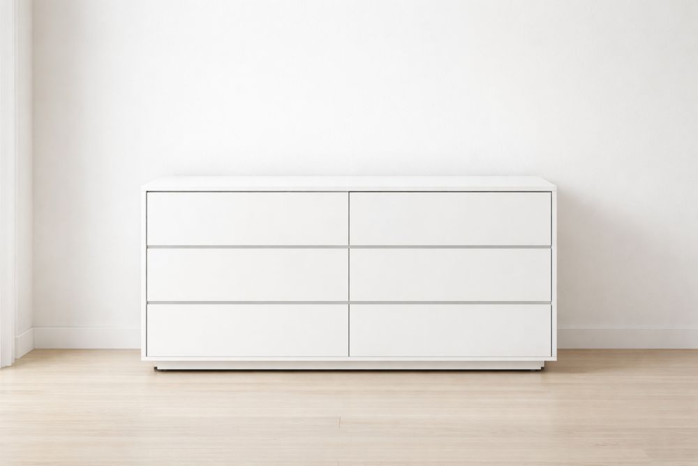 Commode blanche 6 tiroirs en panneau de particules