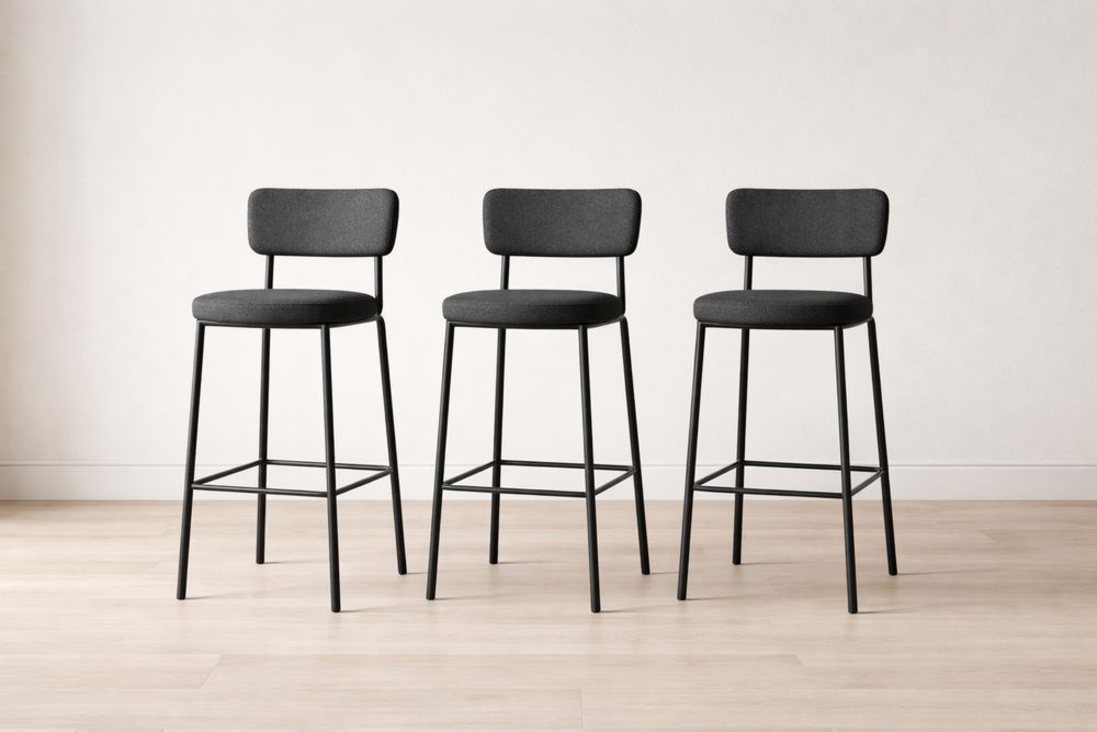 Ensemble de 3 Tabourets de Bar en Tissu Noir et Métal