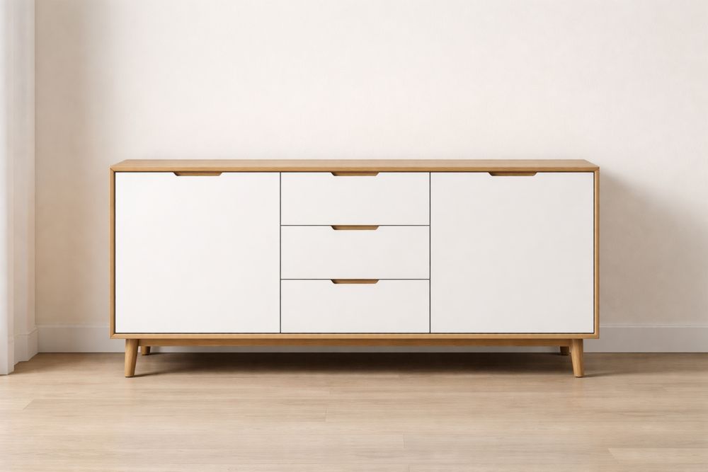 Buffet en bois MDF blanc avec pieds en chêne