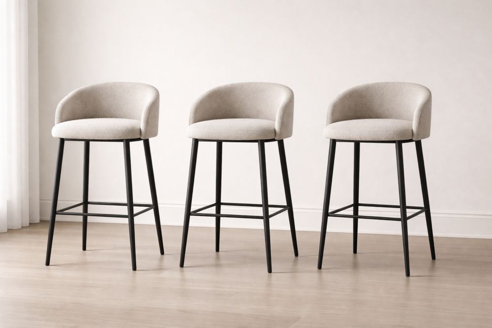Tabourets de bar avec coussins en tissu avec pieds en métal noir, lot de 3