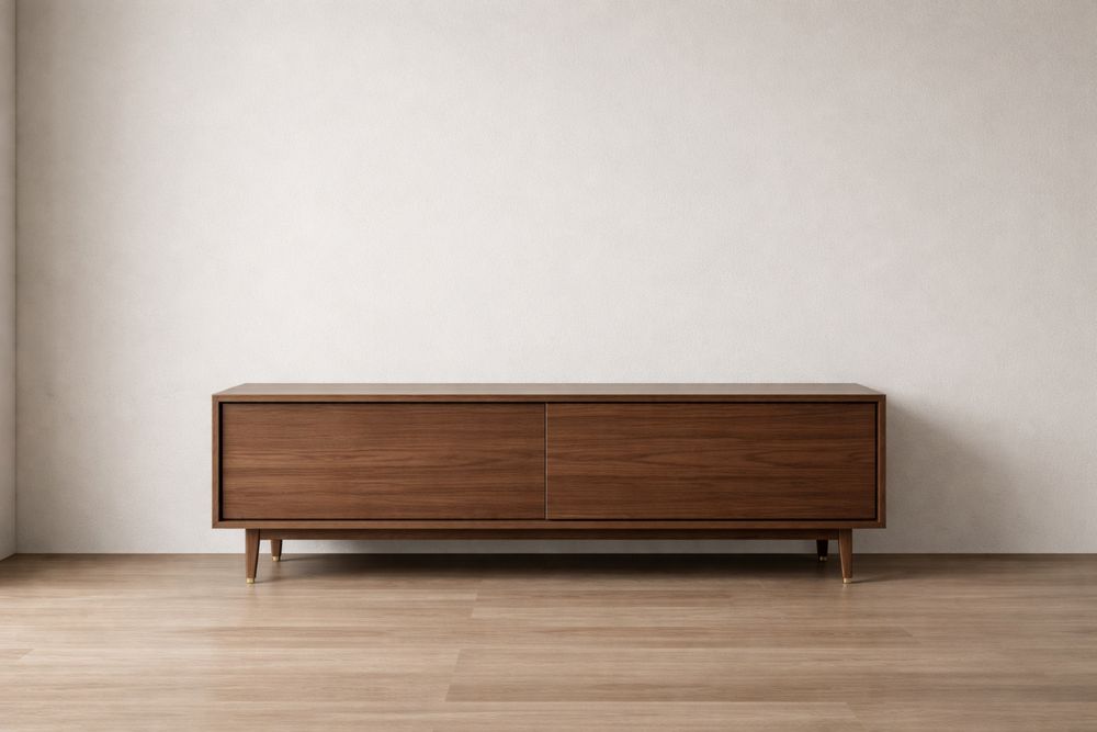 Meuble TV en bois noyer avec portes coulissantes