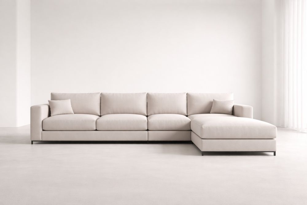 Canapé d'angle droit en tissu beige