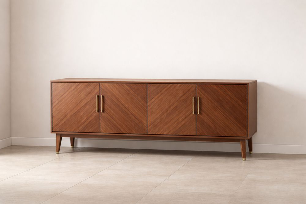 Buffet en bois massif marron 4 portes