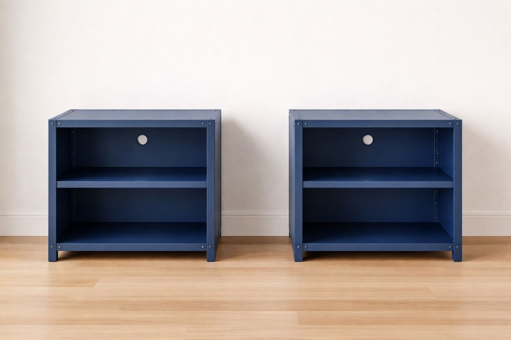 Lot de 2 Meubles de Rangement en Métal Bleu 60x40x55cm