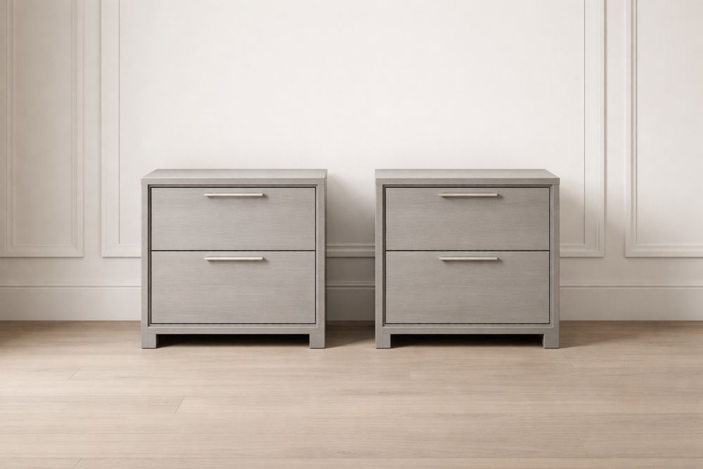 Lot de 2 Tables de Chevet en Bois avec 2 Tiroirs Gris