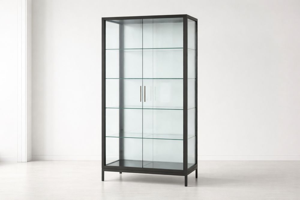Vitrine en métal et verre trempé Noir 180x80x40 cm