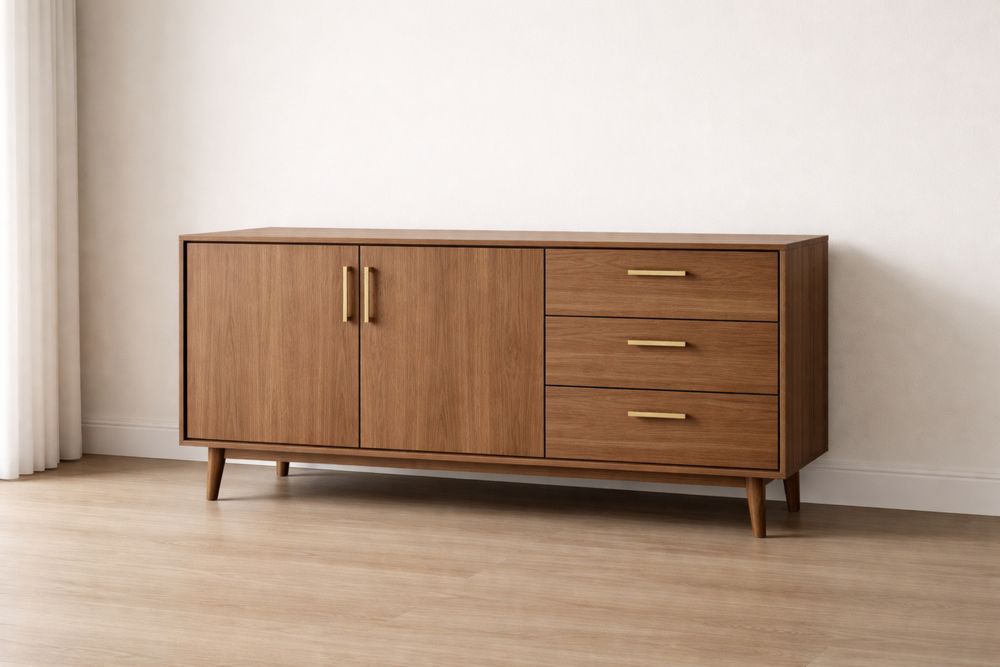 Buffet en bois massif marron avec poignées en métal