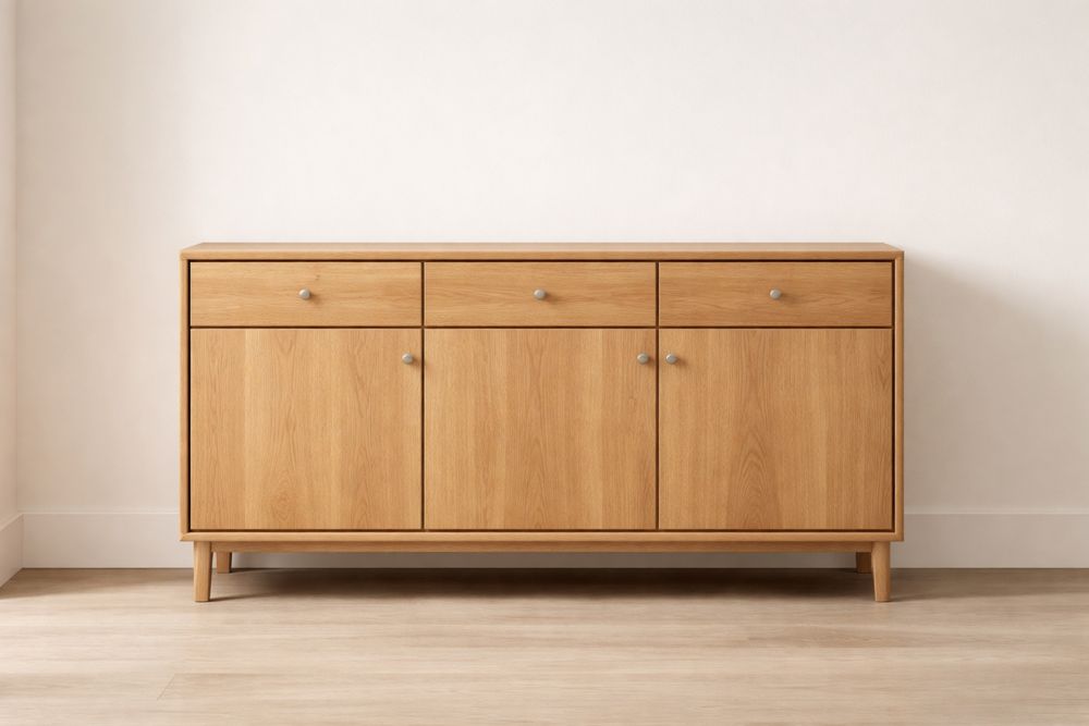 Buffet en bois de chêne avec 3 portes et 3 tiroirs