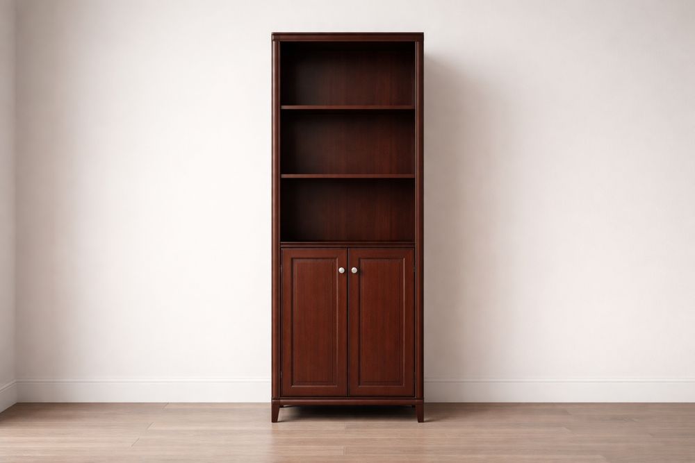 Bibliothèque en bois massif avec étagères et portes
