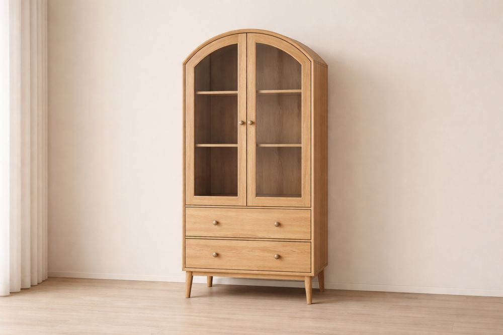 Vitrines en Bois avec Portes en Verre Trempé et 2 Tiroirs