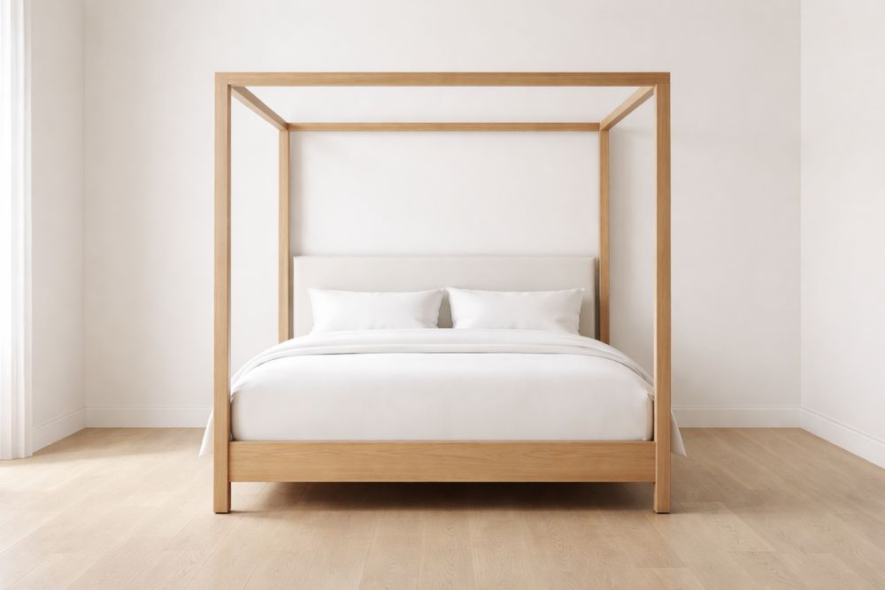 Lit à baldaquin en bois chêne 160 cm x 200 cm x 210 cm