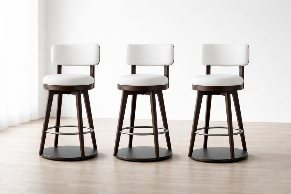 Tabouret de Bar Pivotant en Bois et Similicuir Blanc