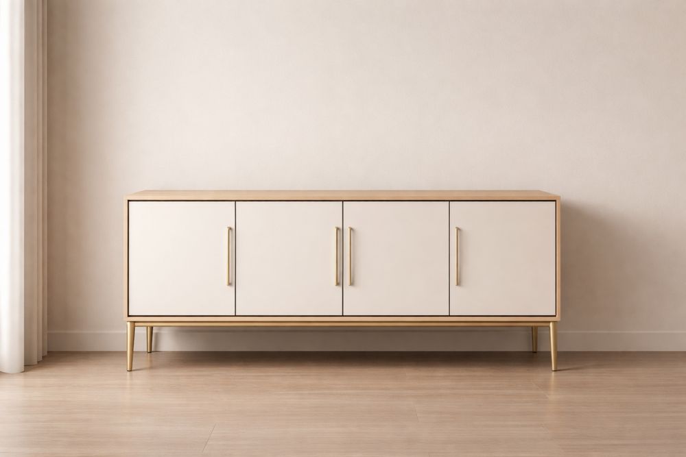 Buffet en Bois Blanc avec Poignées Métal Or