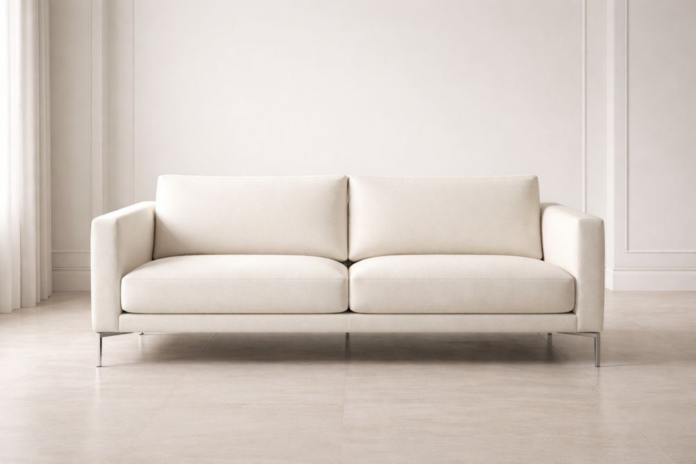 Canapé en tissu beige avec pieds en métal