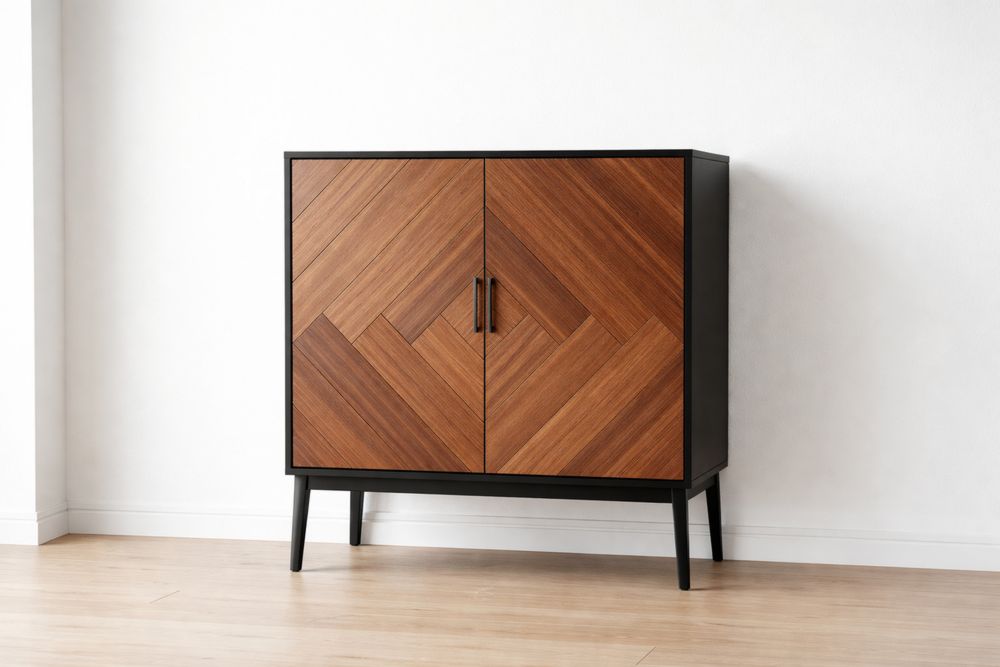 Buffet en bois et métal Noir/Noyer 100x45x125 cm