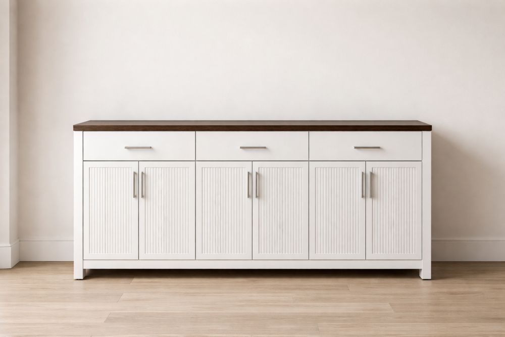 Buffet en bois blanc et brun avec poignées en métal 160x40x80 cm