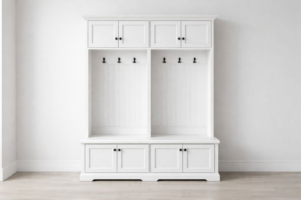 Armoire d'entrée en MDF Blanc avec Crochets et Portes