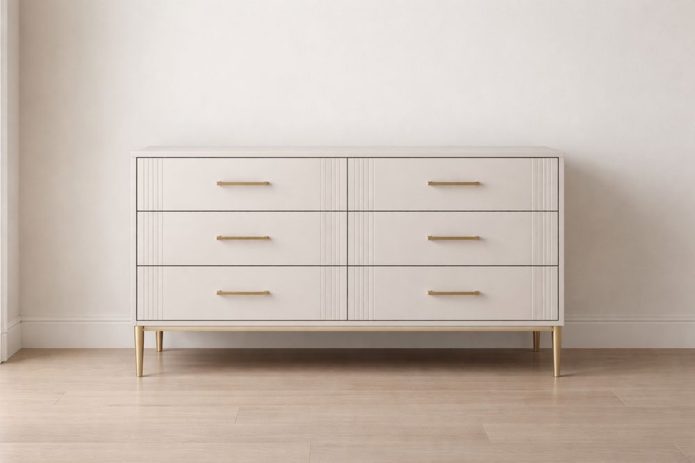 Commode 6 Tiroirs Blanc Bois et Métal