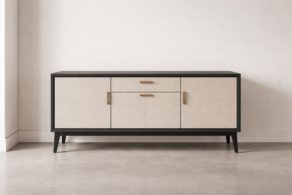 Buffet en bois MDF noir et beige avec placage textile