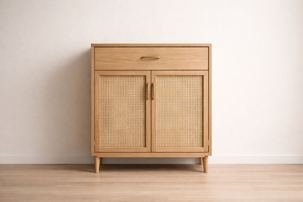 Buffet en Bois Clair avec Portes en Rotin