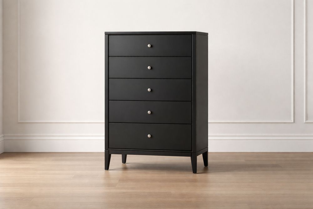 Commode noire 5 tiroirs en bois MDF
