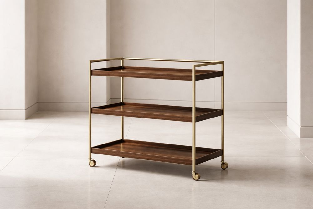 Chariots de bar en Bois et Métal avec Roulettes à 3 Étagères