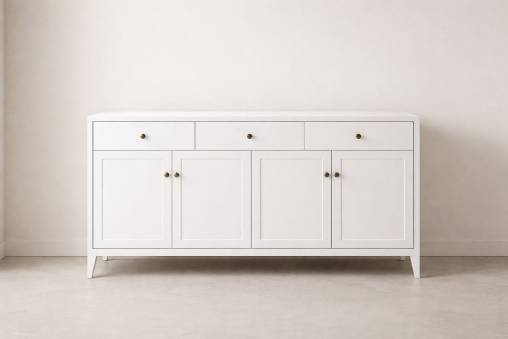 Commode en Bois Blanc avec 4 Portes et 2 Tiroirs