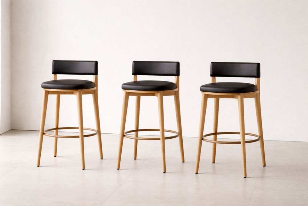 Tabourets de Bar en Bois et Cuir Synthétique Noir