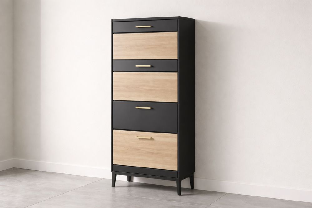 Armoire à chaussures métallique et bois