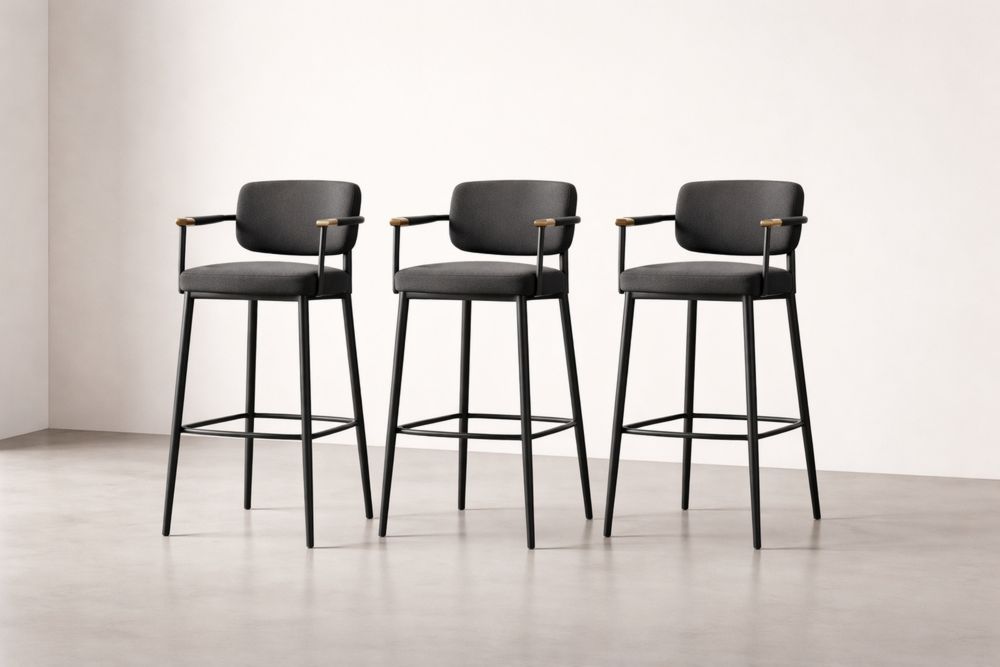 Lot de 3 chaises de bar en métal et tissu noir