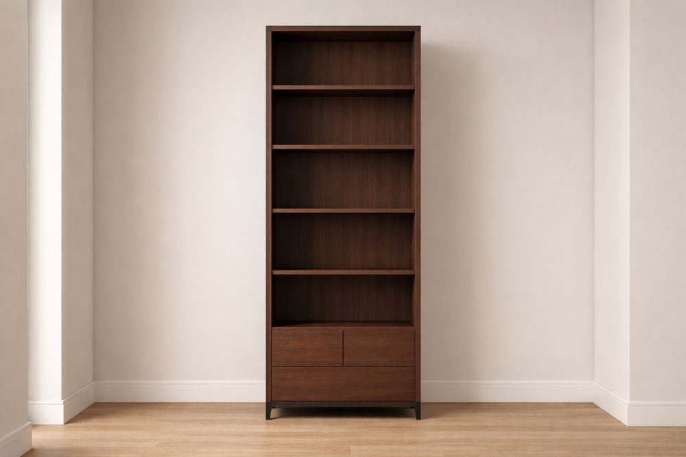 Bibliothèque en Bois Noyer avec Tiroirs