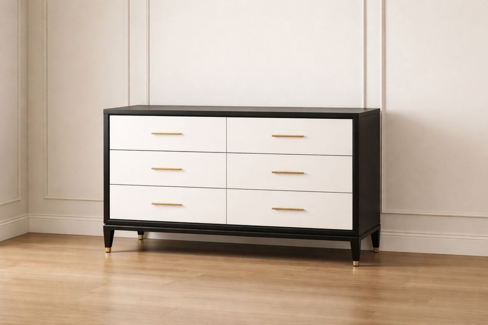 Commode en Bois et Métal 6 Tiroirs Noir et Blanc