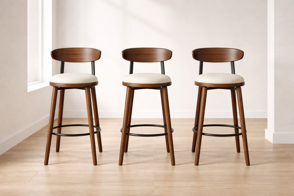 Tabourets de bar en bois et métal avec siège en polyester, set de 3