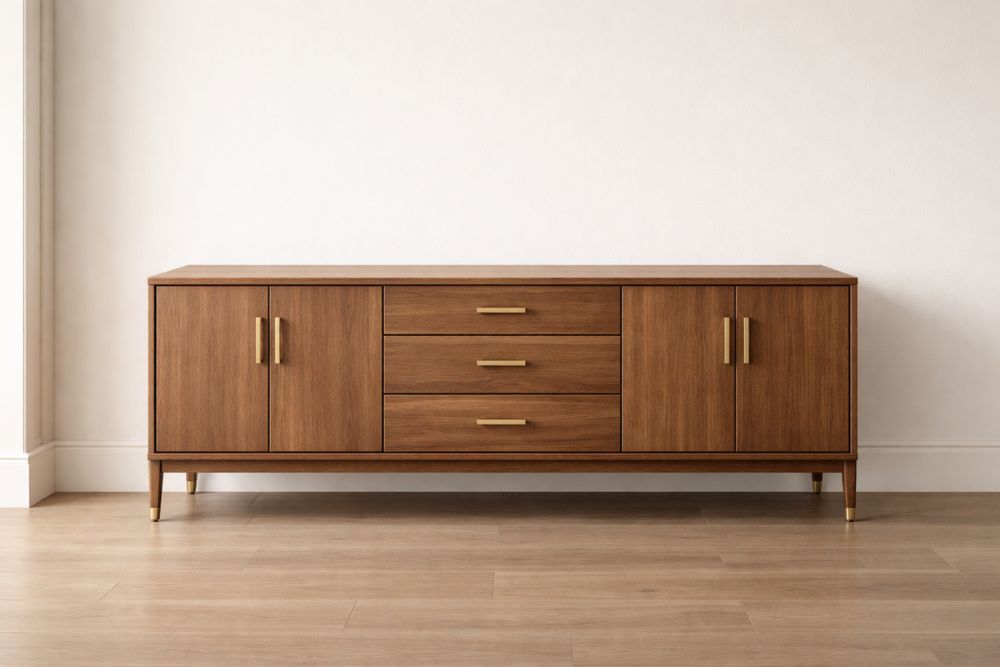 Buffet en bois noyer avec poignées en laiton