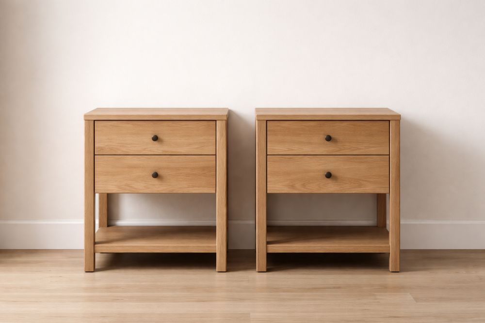 Tables de chevet en bois avec 2 tiroirs et étagère 50x40x60 cm