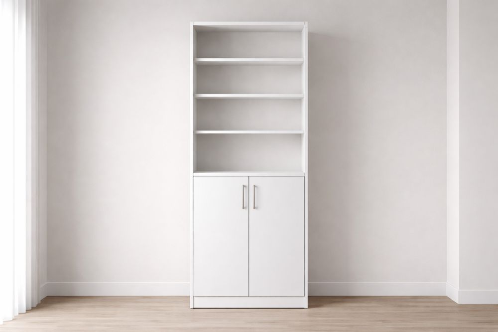 Bibliothèque haute blanche en panneau de particules