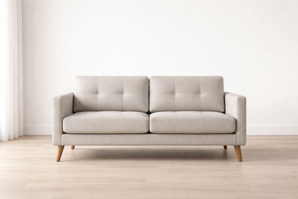 Canapé 2 Places Lin Beige Pieds Bois