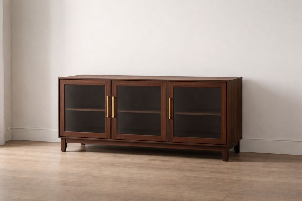 Buffet en bois massif avec portes en verre trempé