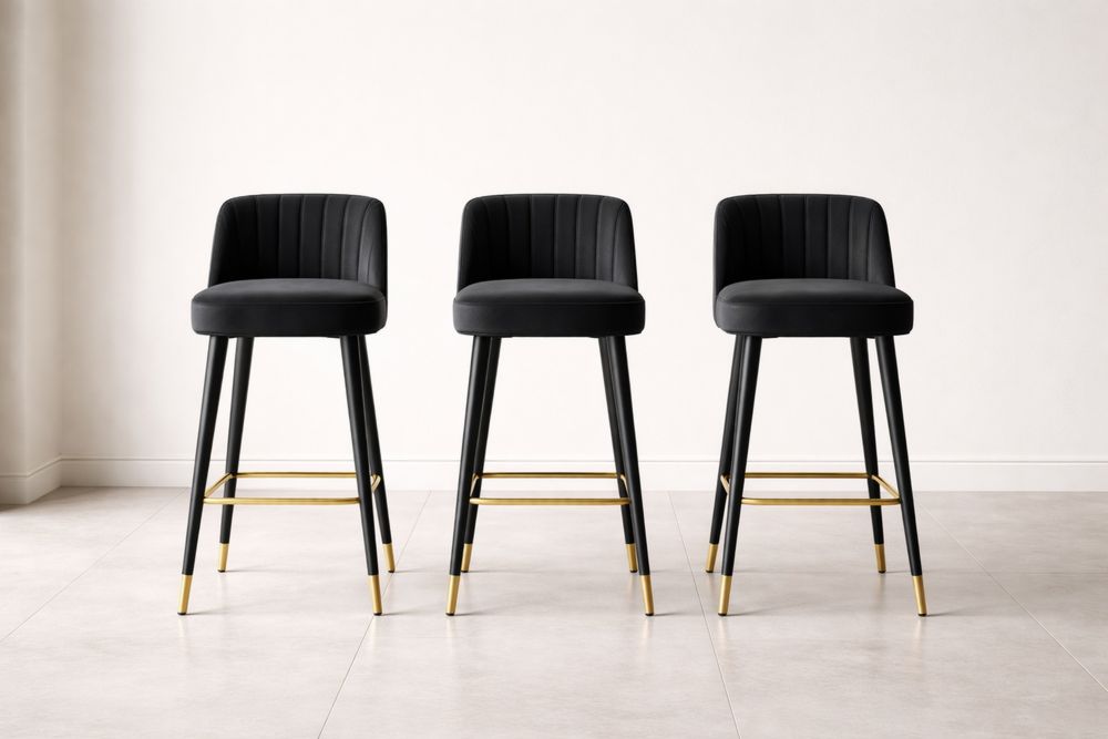 Tabourets de Bar Ensemble 3 Pièces Noir Velours Métal Doré