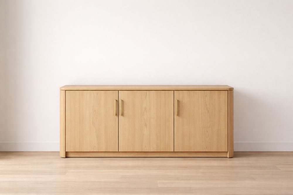 Buffet en bois chêne clair trois portes