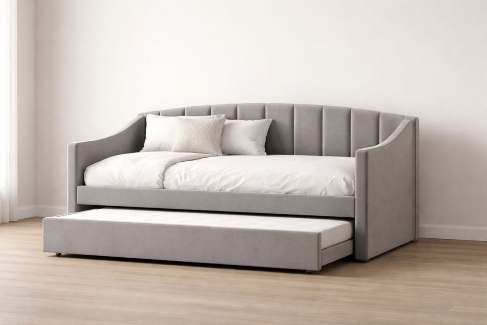 Lit banquette en velours gris avec tiroir 200x100×85 cm