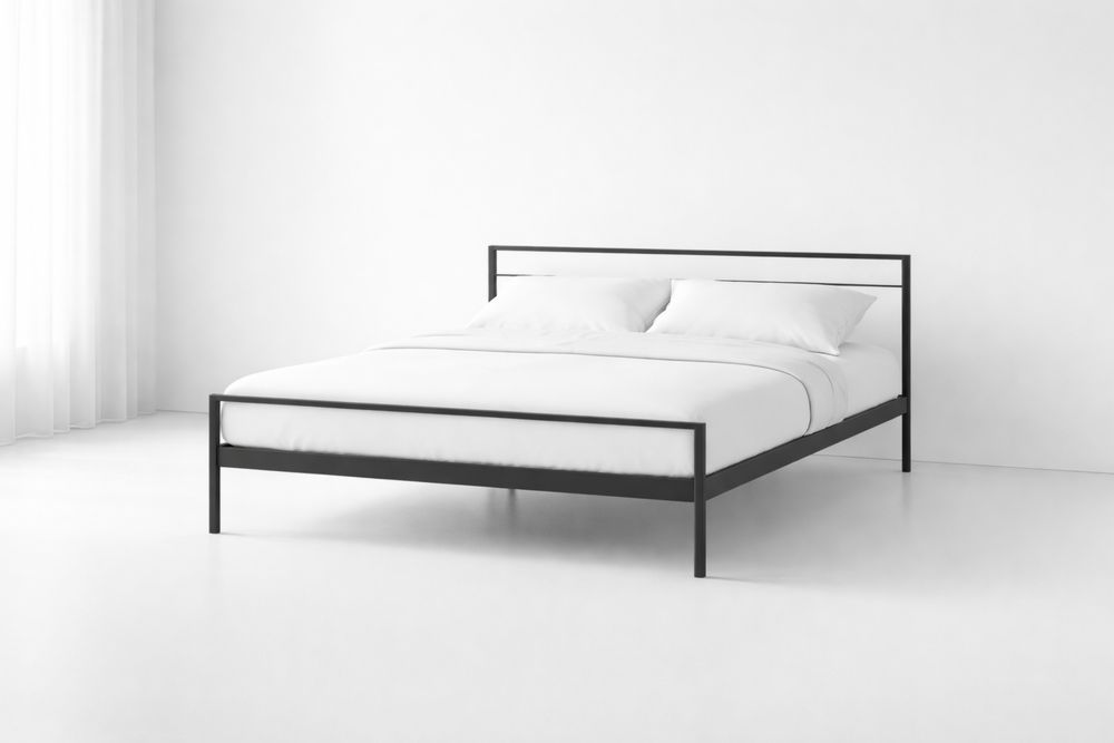 Lit double en métal noir 200x140×40 cm