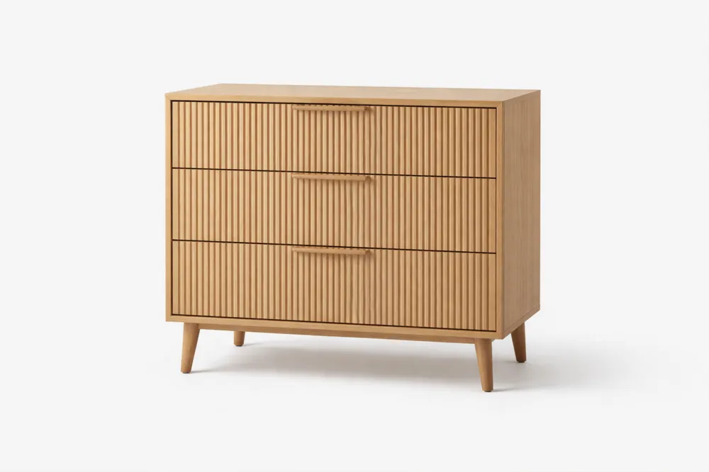 Commode en bois de chêne naturel à trois tiroirs