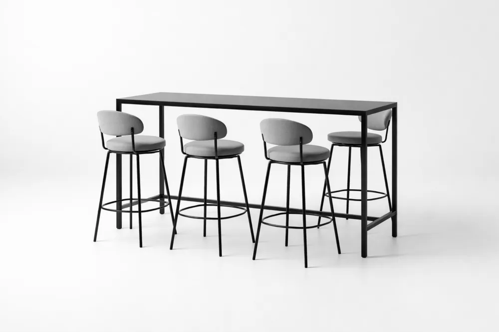 Table en aluminium avec 4 tabourets en polyester Gris