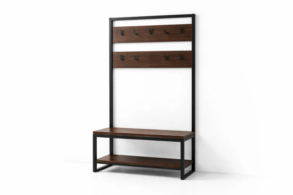 Porte-manteaux en MDF et acier avec Banc 180x90x40 cm Brun/Noir