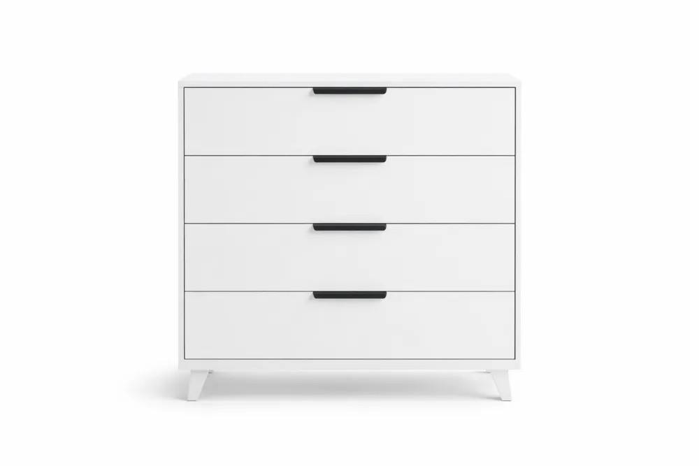Commode à quatre tiroirs en MDF Blanc et Aluminium