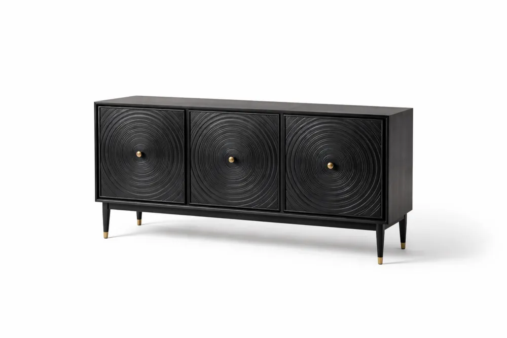 Buffet en MDF avec Portes Texturées Rondes Noir