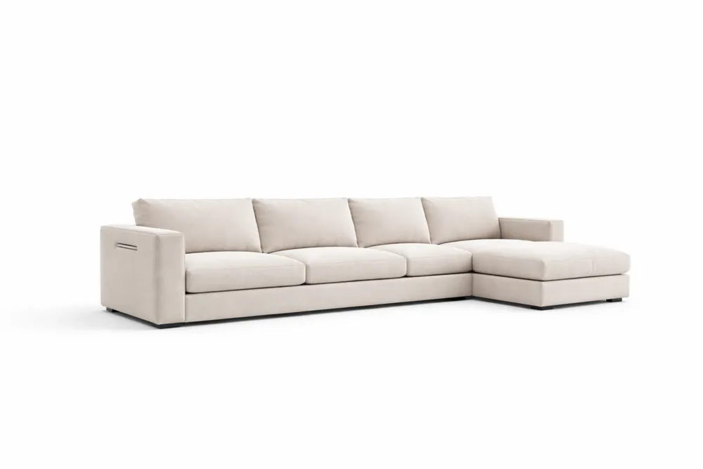 Canapé d'angle en tissu Polyester Beige avec méridienne