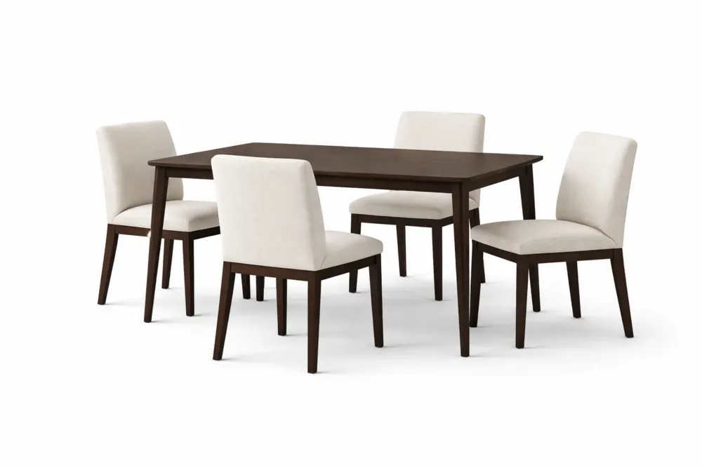 Table à manger en bois massif et chaises en tissu Ivoire 120 x 80 x75 cm