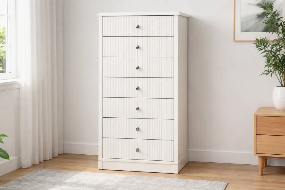 Commode haute 7 tiroirs en MDF Blanc